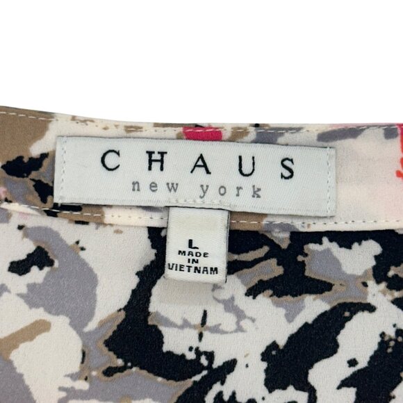 Chaus New York Floral Button-Down Blouse SZ L PinkOrange Lightweight Long Sleeve - Picture 3 of 12